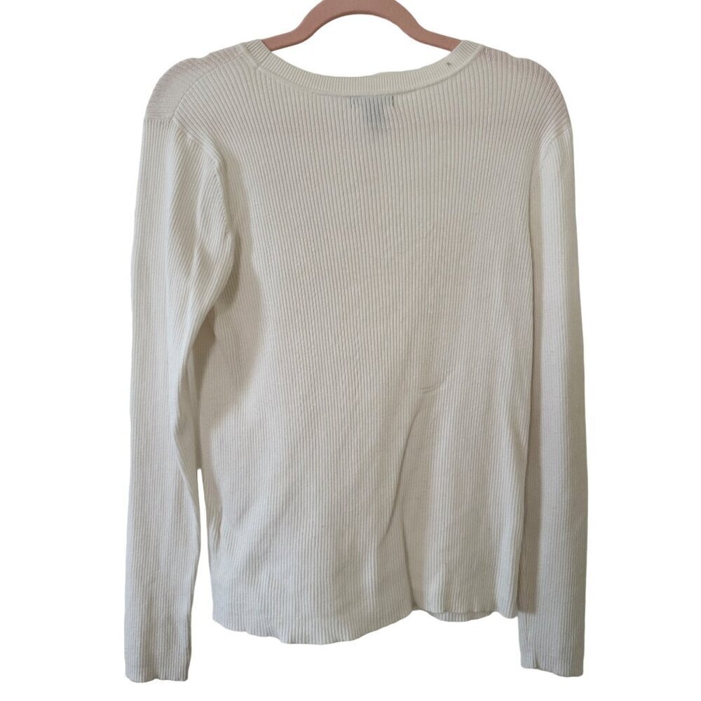 Halogen Womens Ribbed White Sweater L Long Sleeve Round Neck Soft Blend Fabric - Picture 11 of 16